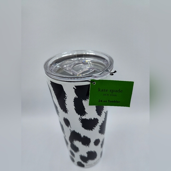 Kate Spade New York 24 oz Tumbler Black White Animal Print NWT - Picture 2 of 3